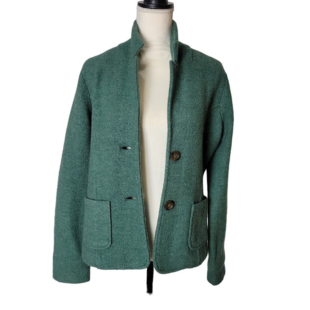 Lands' End Wool Jacket Green Button Collar Pockets Comfort Layer Blazer Top - Picture 6 of 12